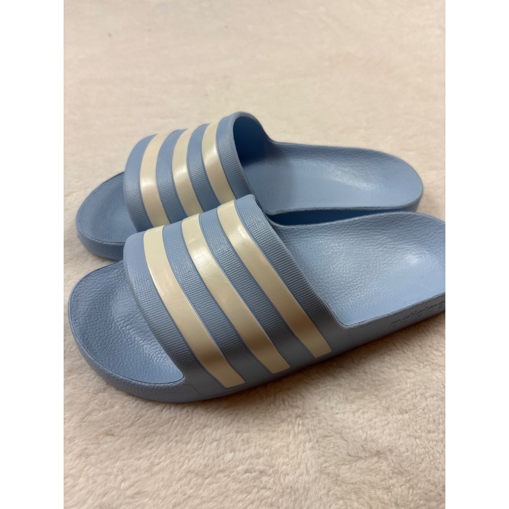 adidas Slide Sandals in Light Blue and Cream